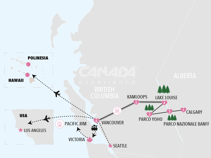 mappa viaggi di nozze fly&drive Montagne Rocciose Canadesi