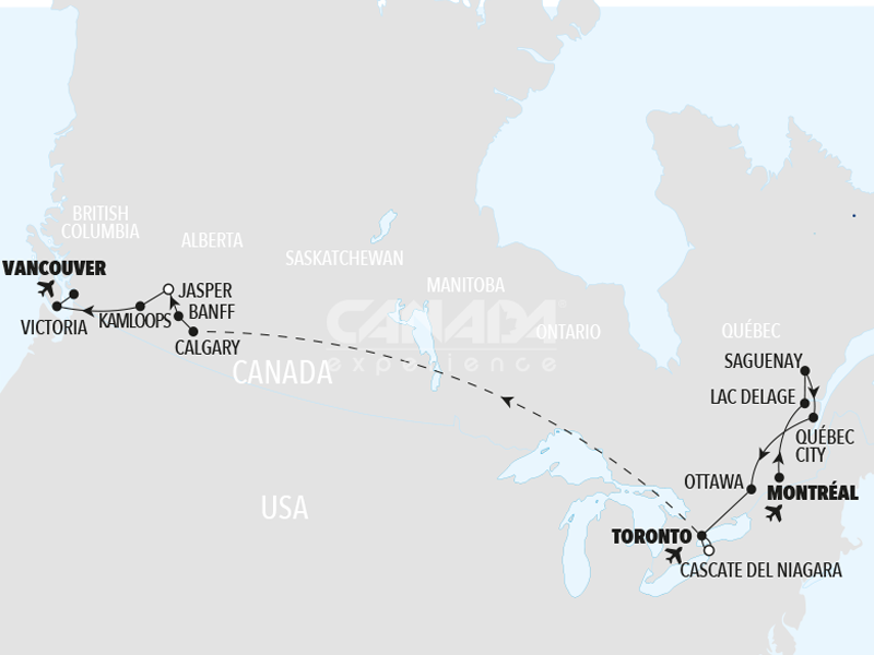 Canada Experience Partenze Garantite mappa Gran Tour del Canada